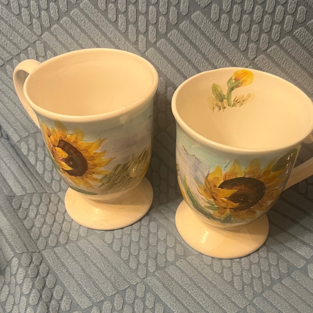 Sunflower Pattern Ceramic Mugs - Set of 2